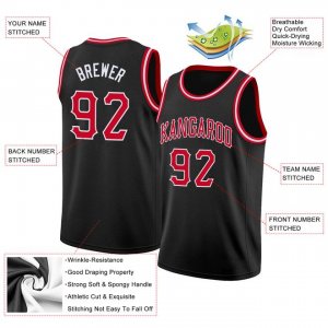 Custom Black Red-White Round Neck Rib-Knit Basketball Jersey - image 4