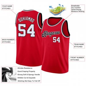 Custom Red White-Black Round Neck Rib-Knit Basketball Jersey - image 4
