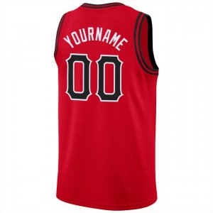 Custom Red Black-White Round Neck Rib-Knit Basketball Jersey - image 3