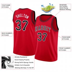 Custom Red Black-White Round Neck Rib-Knit Basketball Jersey - image 4