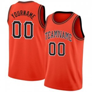 Custom Orange Black-White Round Neck Rib-Knit Basketball Jersey