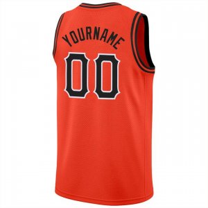 Custom Orange Black-White Round Neck Rib-Knit Basketball Jersey - image 3