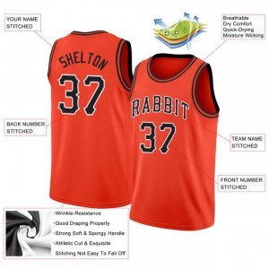 Custom Orange Black-White Round Neck Rib-Knit Basketball Jersey - image 4
