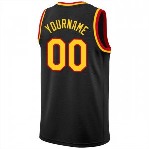 Custom Black Gold-Red Round Neck Rib-Knit Basketball Jersey - image 3