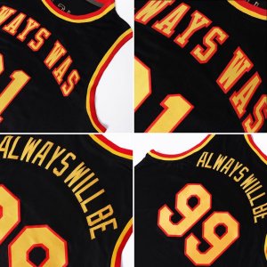 Custom Black Gold-Red Round Neck Rib-Knit Basketball Jersey - image 7