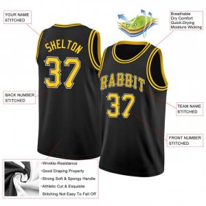 Custom Black Gold-White Round Neck Rib-Knit Basketball Jersey - image 4
