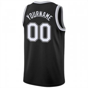 Custom Black White-Silver Gray Round Neck Rib-Knit Basketball Jersey - image 3