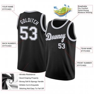 Custom Black White-Silver Gray Round Neck Rib-Knit Basketball Jersey - image 4