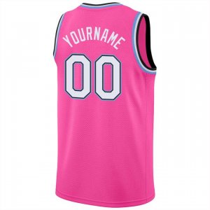 Custom Pink White-Light Blue Round Neck Rib-Knit Basketball Jersey - image 3