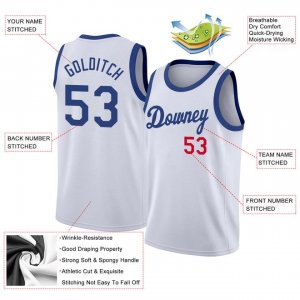 Custom White Royal-Red Round Neck Rib-Knit Basketball Jersey - image 4