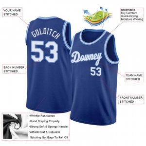 Custom Royal White-Light Blue Round Neck Rib-Knit Basketball Jersey - image 4