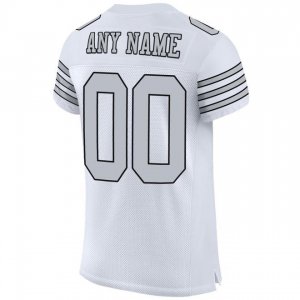 Custom White Silver-Black Mesh Authentic Football Jersey - image 3
