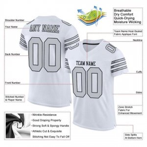 Custom White Silver-Black Mesh Authentic Football Jersey - image 4
