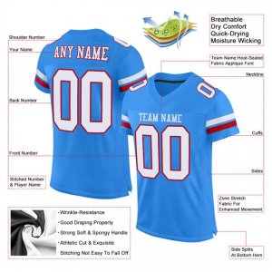 Custom Powder Blue White-Red Mesh Authentic Football Jersey - image 4