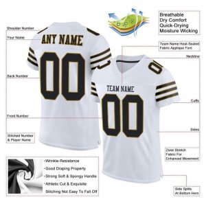 Custom White Black-Old Gold Mesh Authentic Football Jersey - image 4