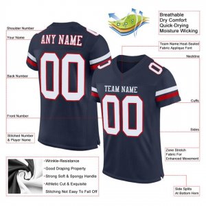 Custom Navy White-Red Mesh Authentic Football Jersey - image 4
