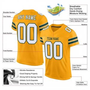 Custom Gold White-Green Mesh Authentic Football Jersey - image 4