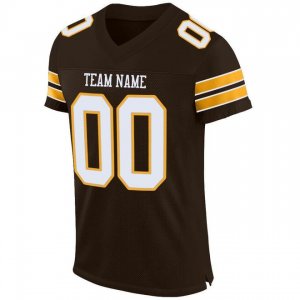Custom Brown White-Gold Mesh Authentic Football Jersey - image 3