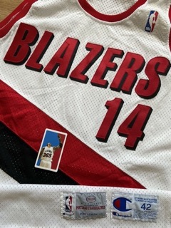 AJ English Trail Blazers Game Issued Procut Jersey Size 42 Champion White NBA - image 3