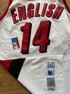 AJ English Trail Blazers Game Issued Procut Jersey Size 42 Champion White NBA - image 5