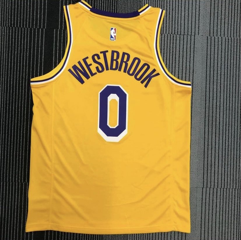 Buy NBA Lakers 0 Russell Westbrook Gold Purple Split Men Jersey