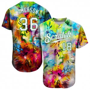 Custom Scratch Graffiti Pattern-White Kelly Green Authentic Baseball Jersey - image 3