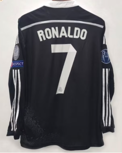 Real Madrid Long Sleeve 14/15 Away Ronaldo Black Jersey / Soccer Football Classic Jersey Retro Rare ronaldo 7 - image 3