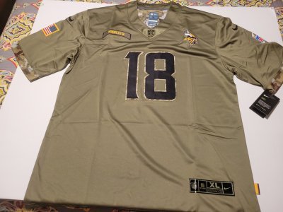 JUSTIN JEFFERSON MINNESOTA VIKINGS OLIVE SALUTE TO SERVICE MEN XL JERSEY. NEW. STITCHED