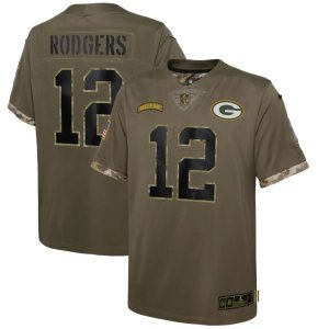 Aaron Rodgers Green Bay Packers Nike Youth 2022 Salute To Service Player Limited Jersey Olive