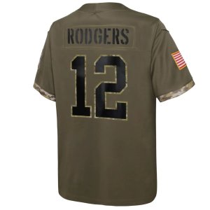 Aaron Rodgers Green Bay Packers Nike Youth 2022 Salute To Service Player Limited Jersey Olive - image 3