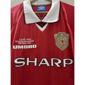 98-99 Man-U UCL SHERINGHAM SOLSKJAER BECKHAM Flocking Number Flakes High Quality Home Retro Football