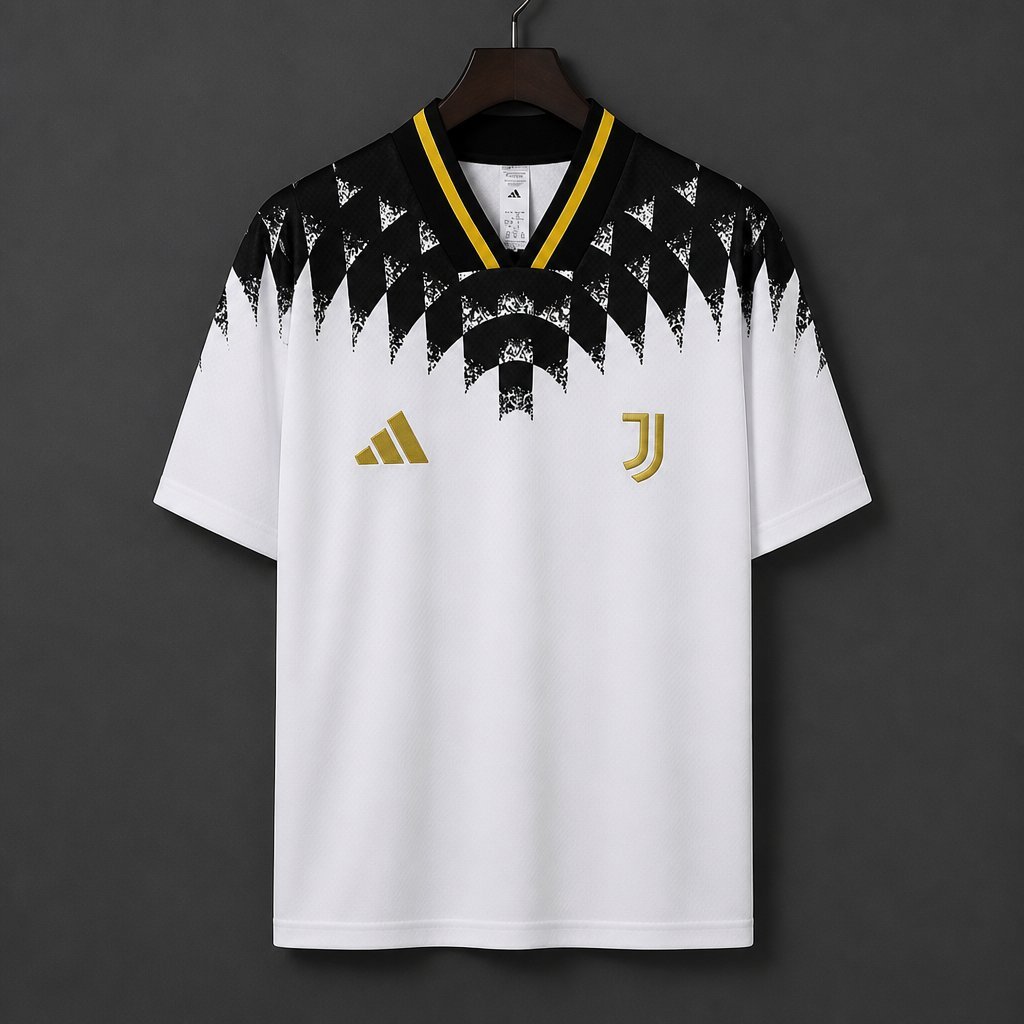 Juventus - 26-27 Juventus White with Black Geometric Pattern 1994 Vintage Remake Jersey