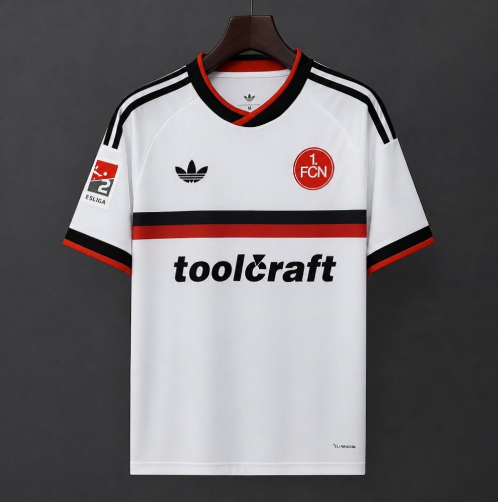 Bundesliga - 26-27 1. FC Nürnberg White with Black & Red Stripe Away Jersey