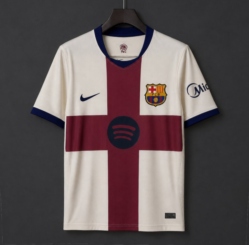 La Liga - 26-27 Barcelona White with Burgundy Cross Away Jersey