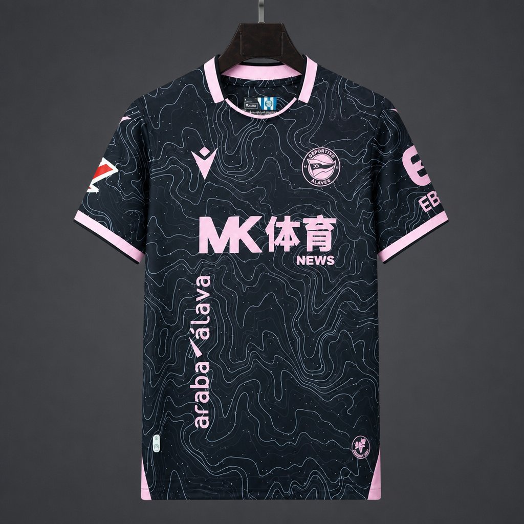 La Liga - 26-27 Deportivo Alavés Black with Pink Topographic Pattern Away Jersey