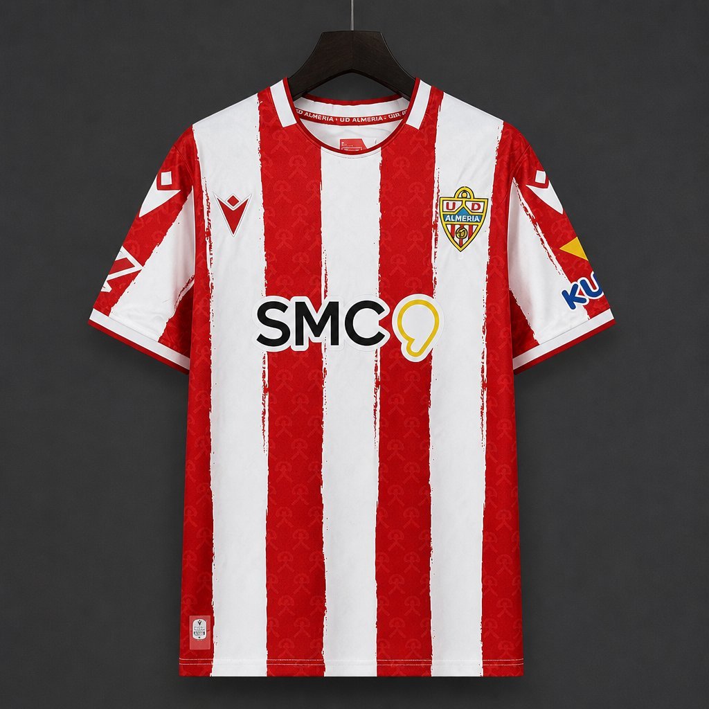 La Liga - 26-27 UD Almería Red & White Brush Stripes Home Jersey