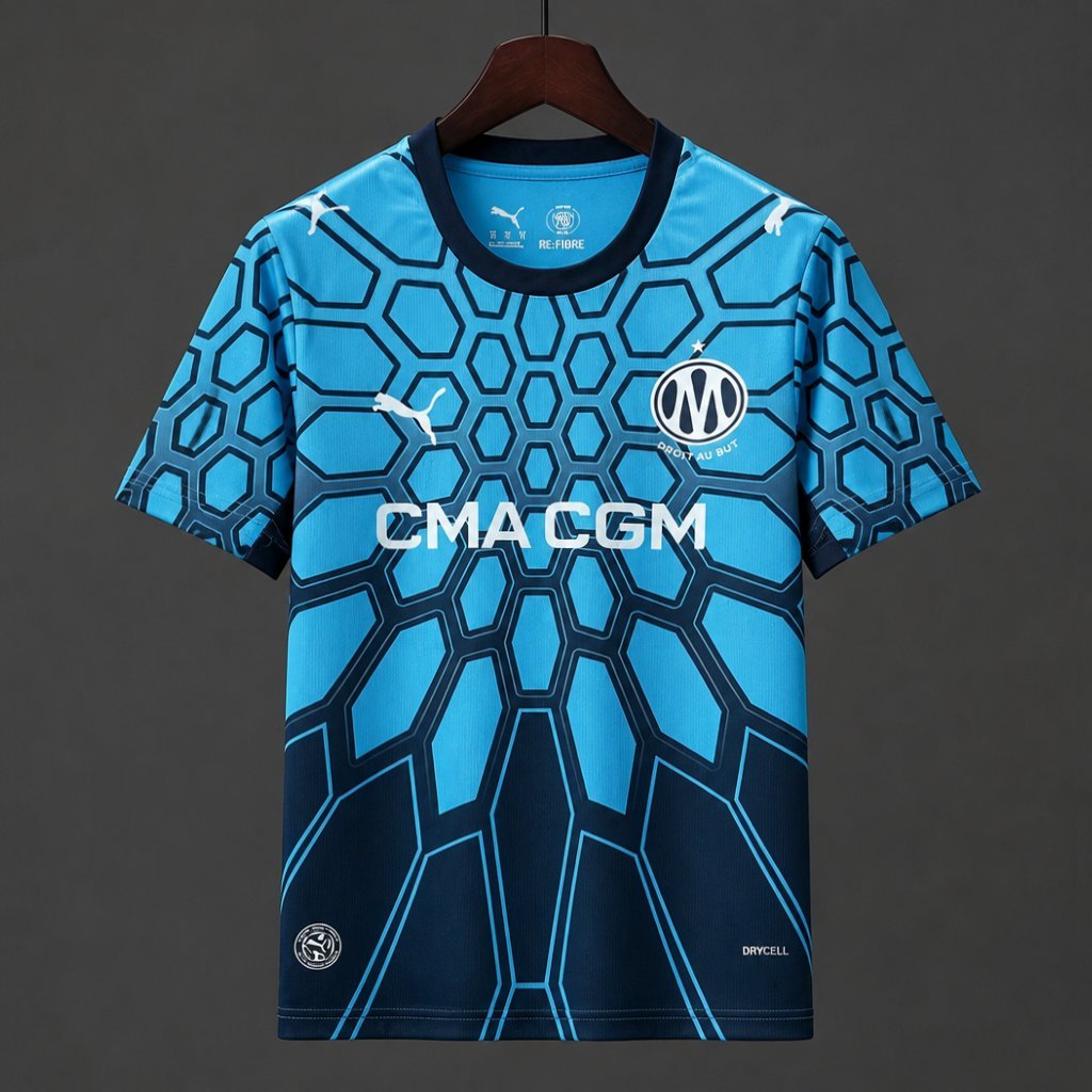 Ligue 1 - 26-27 Olympique Marseille Goalkeeper Bright Aqua-Club Navy Jersey