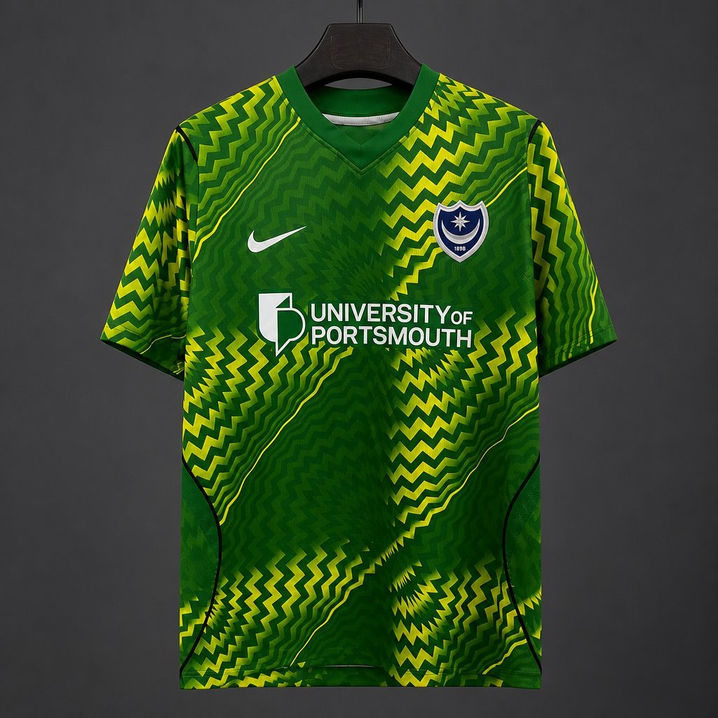 Premier League - 26-27 Portsmouth FC Goalkeeper Green with Yellow Zigzag Wave Pattern Jersey