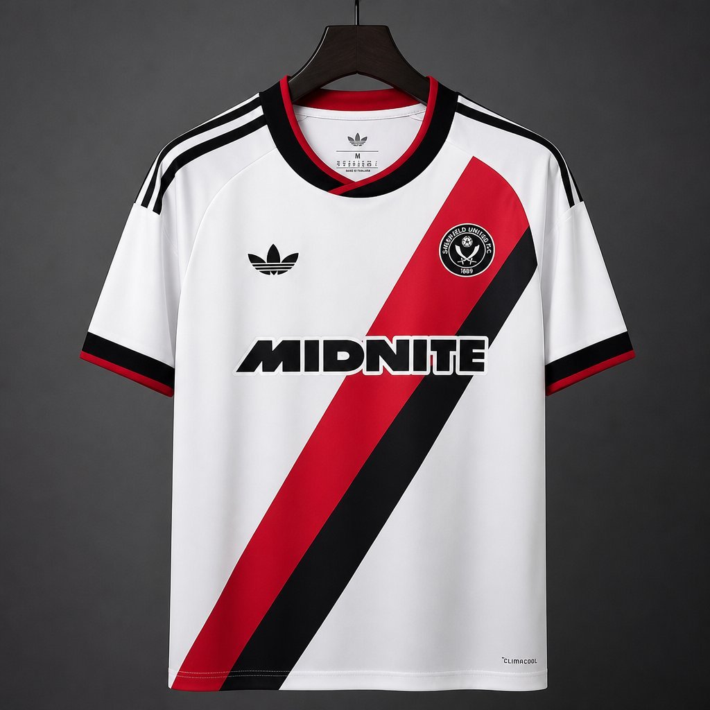 Premier League - 26-27 Sheffield United White with Red & Black Diagonal Stripe Away Jersey