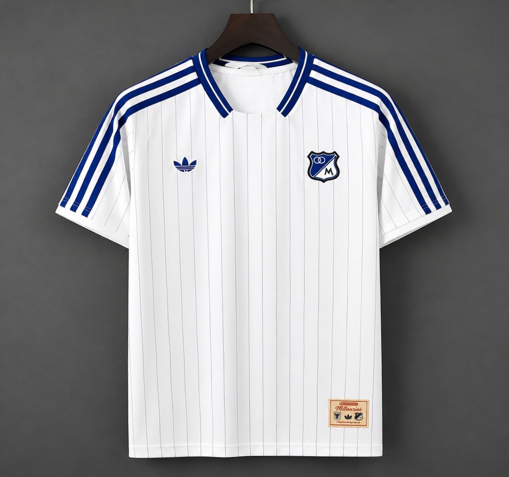 Colombia - 26-27 Adidas Originals Millonarios Vintage White Blue Pinstripe Jersey