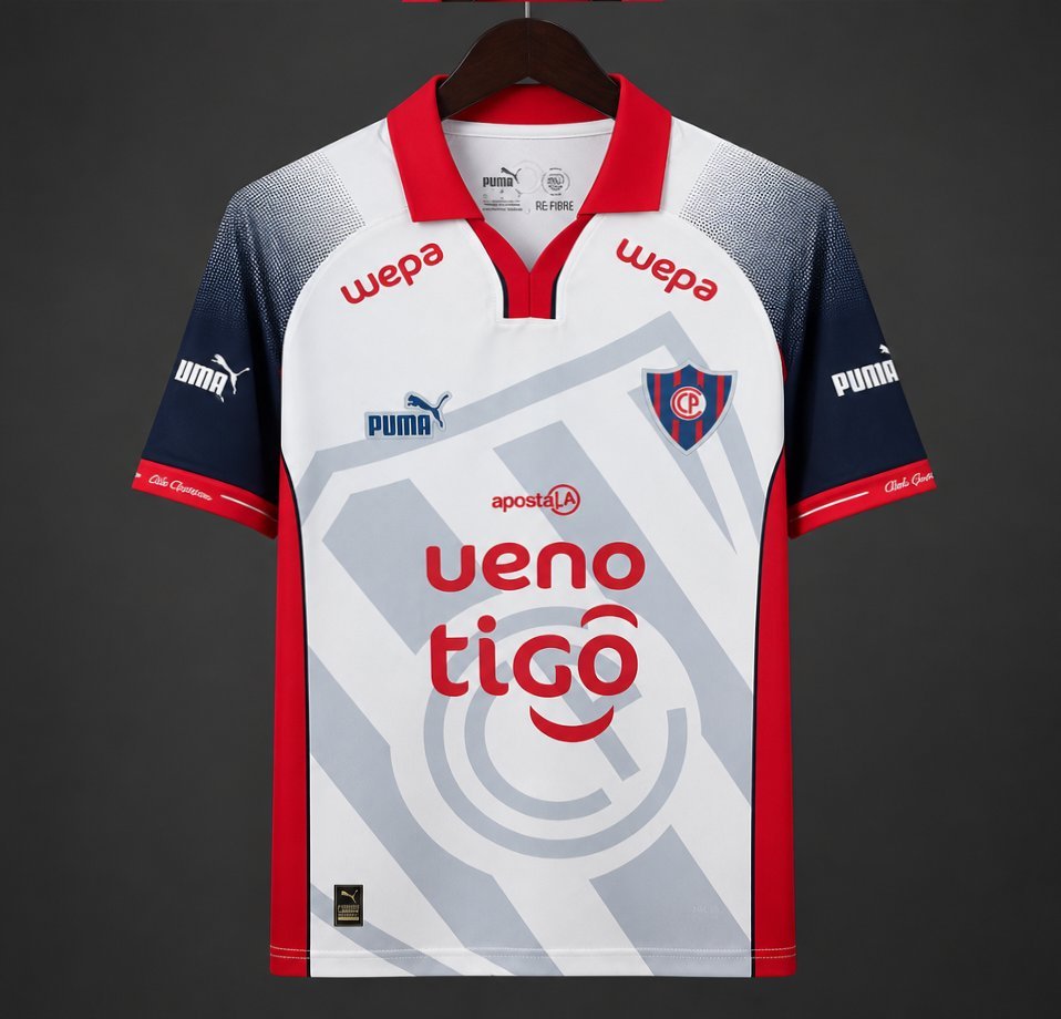 Paraguay - 2026-27 Cerro Porteño White with Navy Blue Sleeve Away Jersey