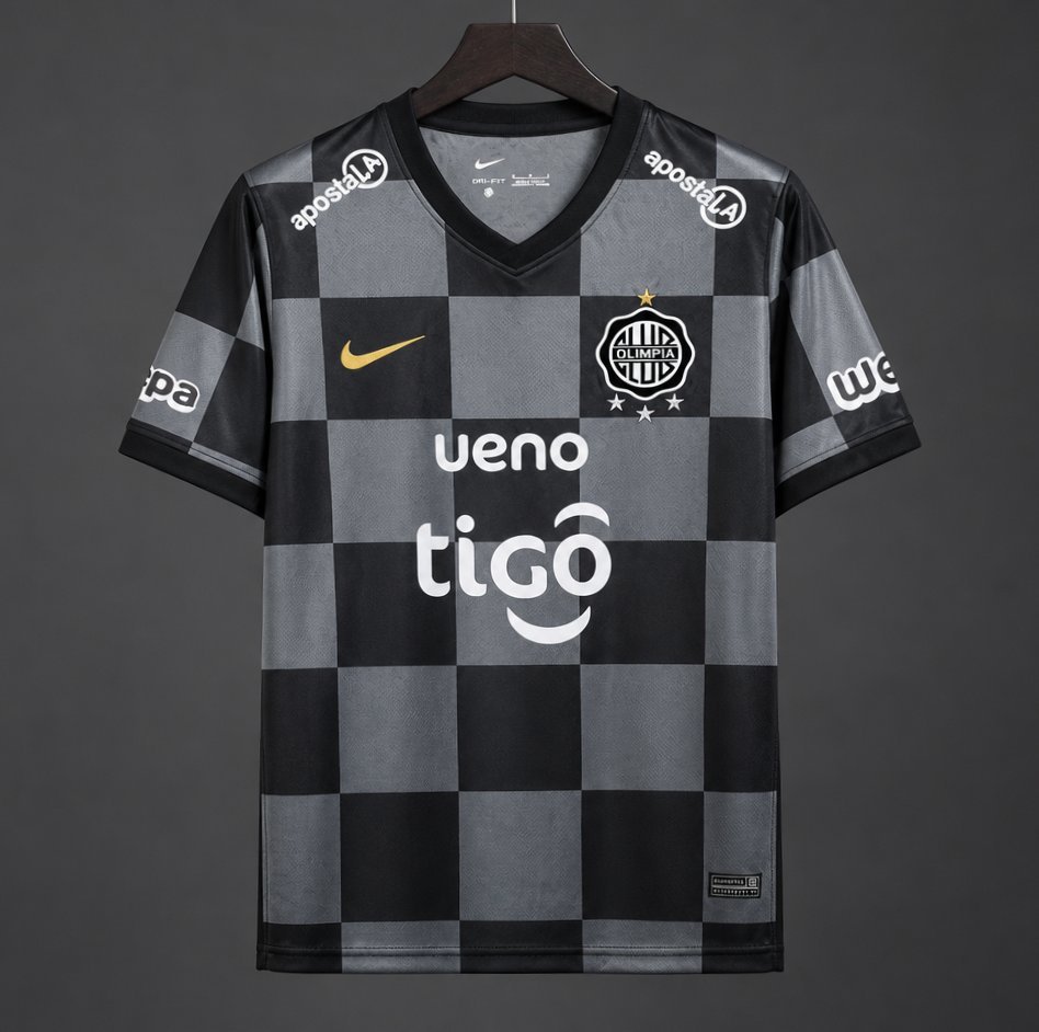 Paraguay - 26-27 Olimpia Black & Grey with Checkered Pattern Jersey