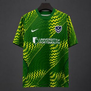Premier League - 26-27 Portsmouth FC Goalkeeper Green with Yellow Zigzag Wave Pattern Jersey - image 1