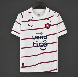Paraguay - 26-27 Cerro Porteño White with Red & Navy Stripes Jersey - image 1