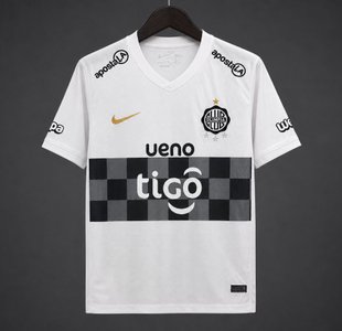 Paraguay - 26-27 Olimpia Home White with Black Checkered Panel Jersey - image 1