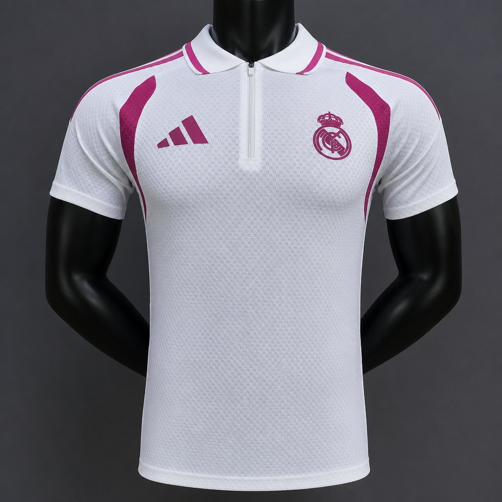 La Liga - 26-27 Real Madrid White with Pink Polo Jersey