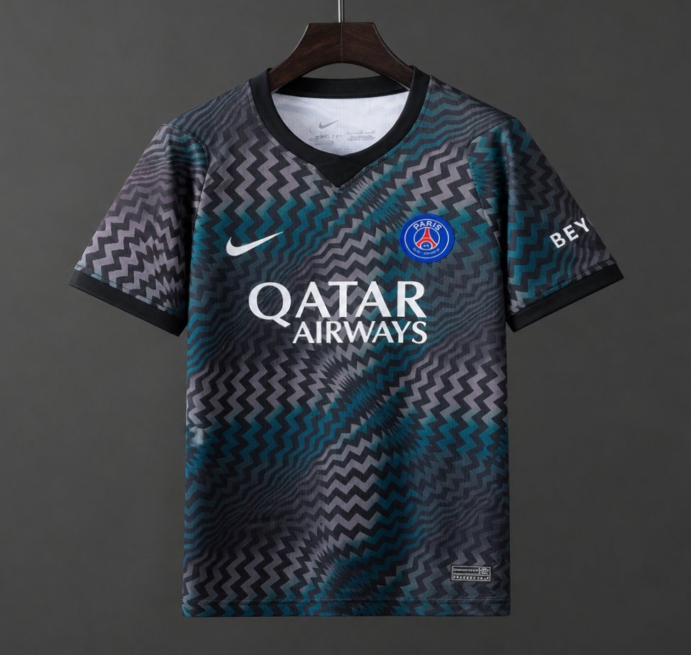 Ligue 1 - 26-27 PSG-Paris Saint-Germain Home Goalkeeper Black-Blue Zigzag Pattern Jersey