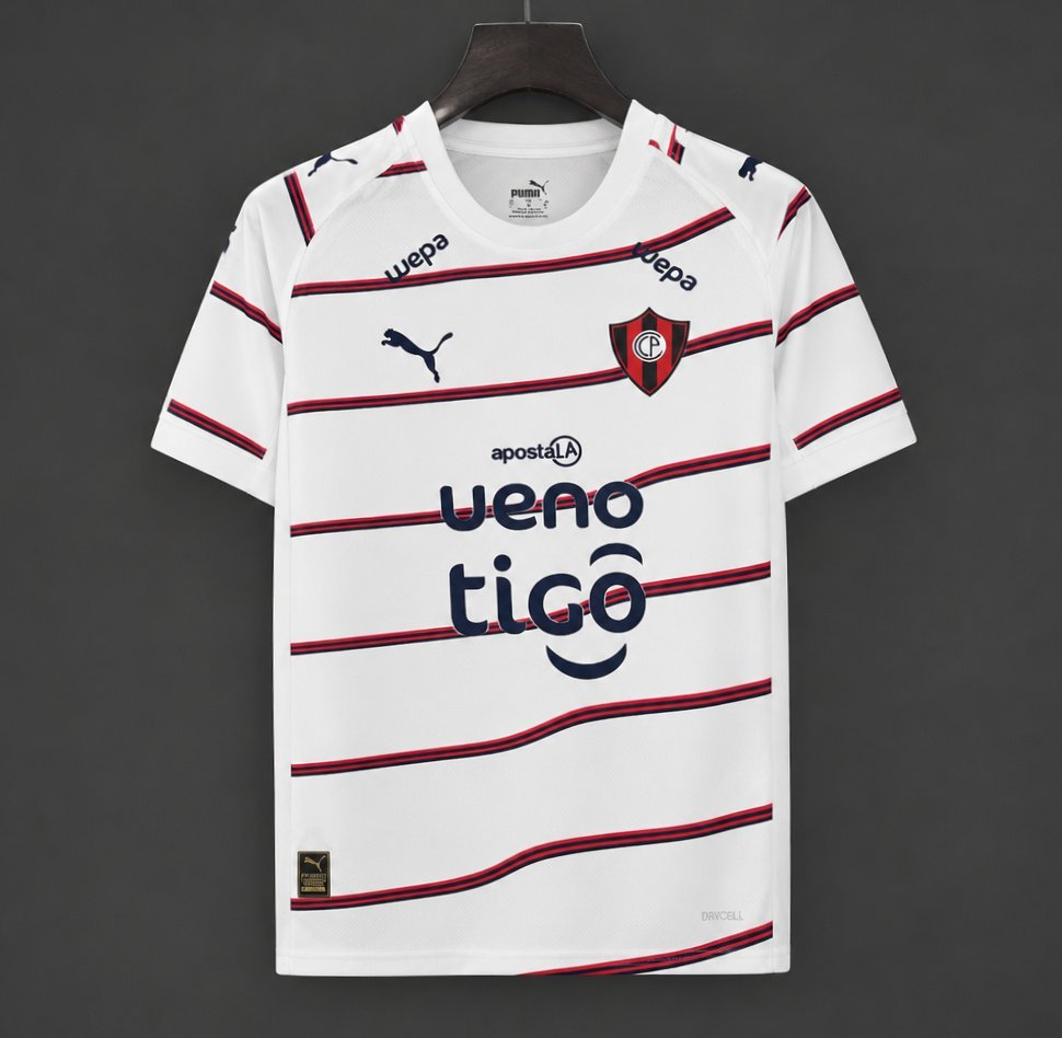 Paraguay - 26-27 Cerro Porteño White with Red & Navy Stripes Jersey