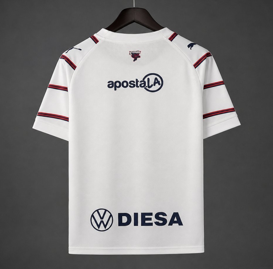 Paraguay - 26-27 Cerro Porteño White with Red & Navy Stripes Jersey
