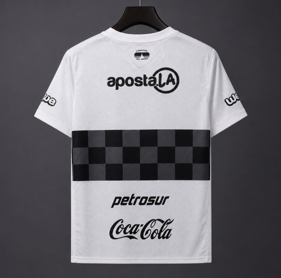 Paraguay - 26-27 Olimpia Home White with Black Checkered Panel Jersey